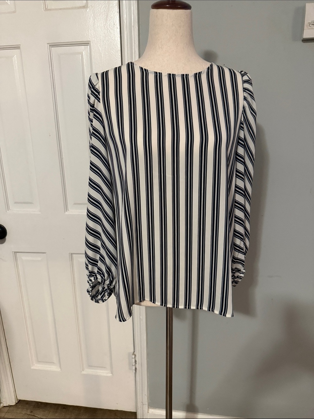 Striped Black and White Long Sleeve Women's Blouse